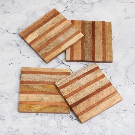 Antique Finish Handmade Wooden Coasters - Pack of 4